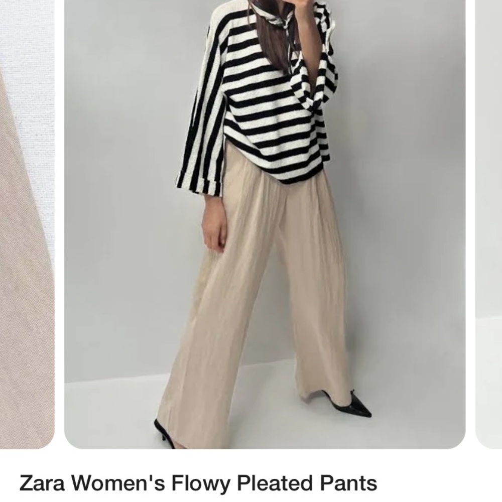 Zara Extra Wide Leg Pleated Trousers W/ Pockets Size M Khaki/Sand Color